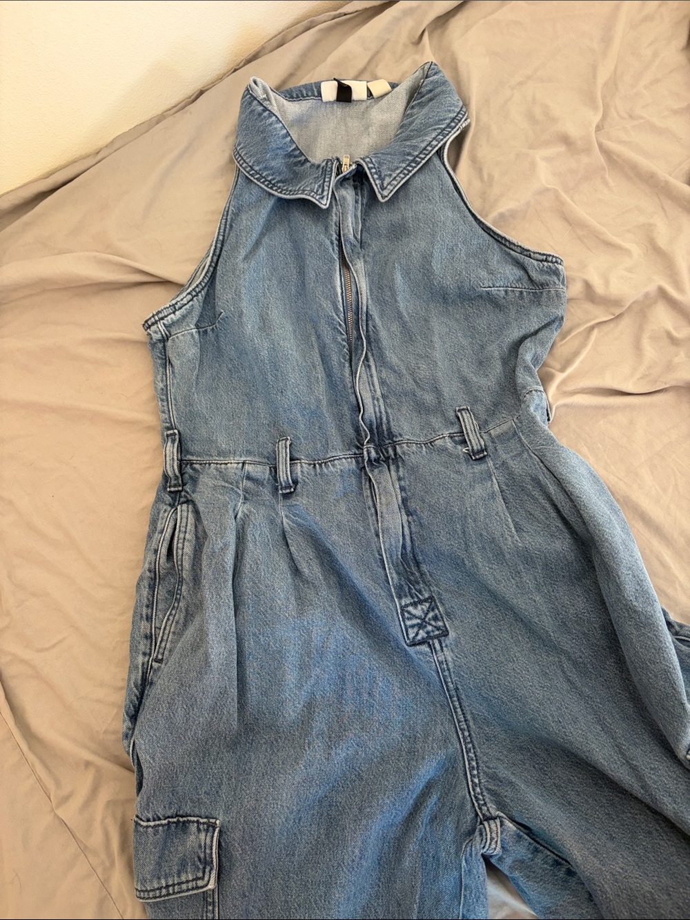 Sleeveless Light Blue Denim Jumpsuit